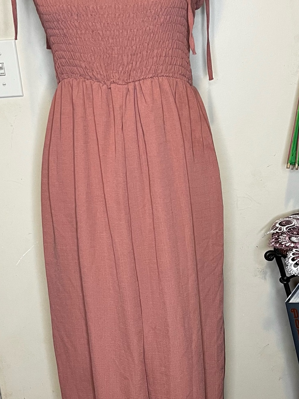 Smocked Bodice Jumpsuit in Dusty Rose